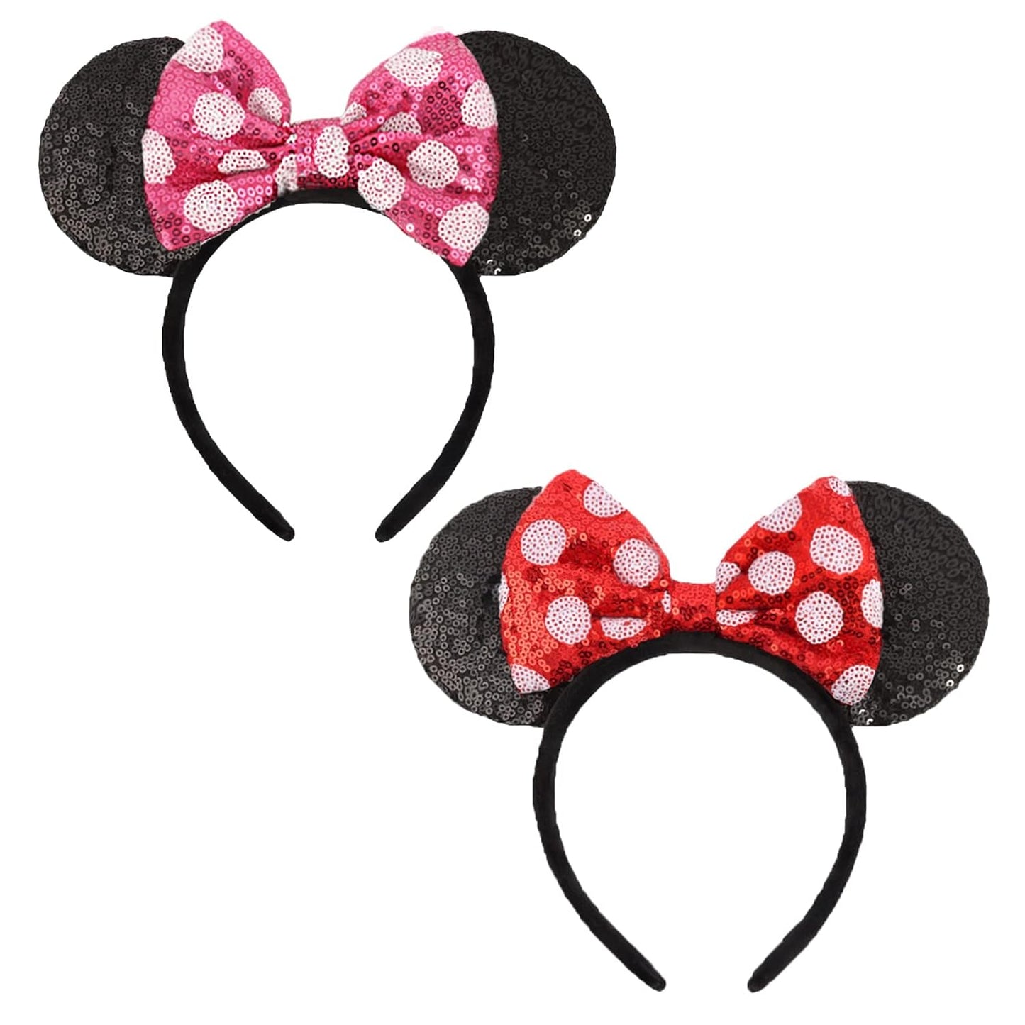 ETLUK 2 diademas de orejas de ratón de crucero, orejas de lentejuelas brillantes con ancla y lazo para mujeres y niñas, accesorios brillantes para el cabello de fiesta para parque temático y cosplay