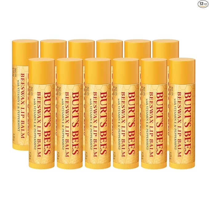 Burt's Bees Lip Balm, Beeswax, Strawberry, Coconut and Pear, and Vanilla Bean Pack, With Responsibly Sourced Beeswax, Tint-Free, Natural Lip Treatment, 0.15 oz., Four Tubes