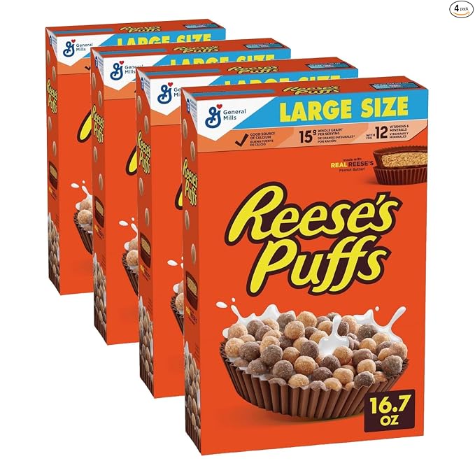Reese's Puffs, Cereal de mantequilla de maní con chocolate, caja de 11.5 onzas (paquete de 2)