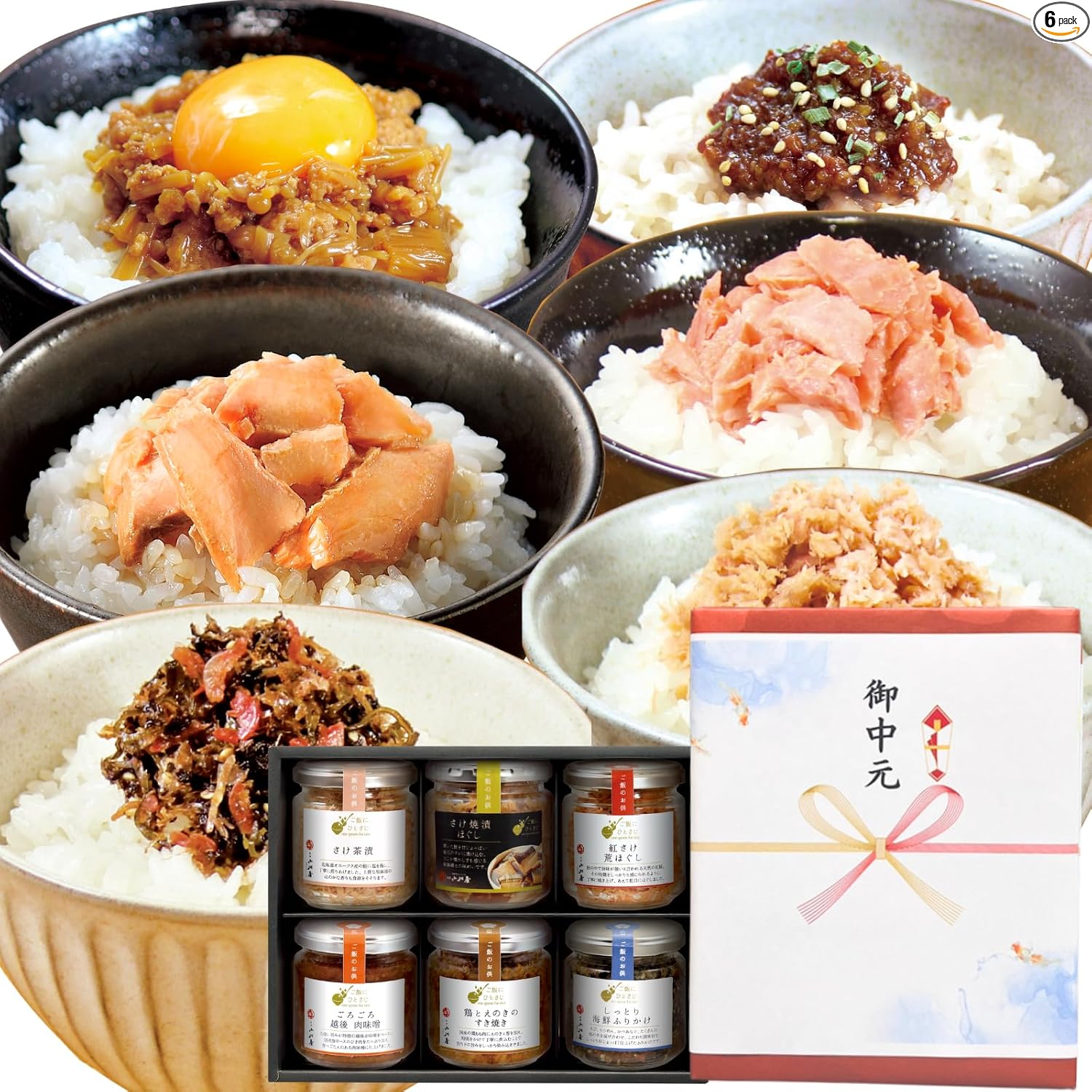 Niigata Ogawaya Rice Companion (Set of 6, Gororororo Echigo Meat Miso 2 Moist Seafood Sprinkles, Sake Chazules, Red Sake, Roasted Biscu), Gift Present, Order, Room Temperature, Thank You, Congratulations