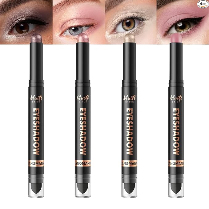 LANGMANNI 8Colors Dual-Ended Cream Eyeshadow Stick Set – Silky Smooth, Waterproof & Transfer-Proof, Built-in Blender Brush, All-Day Matte & Shimmer Wear Eye Makeup(#A)