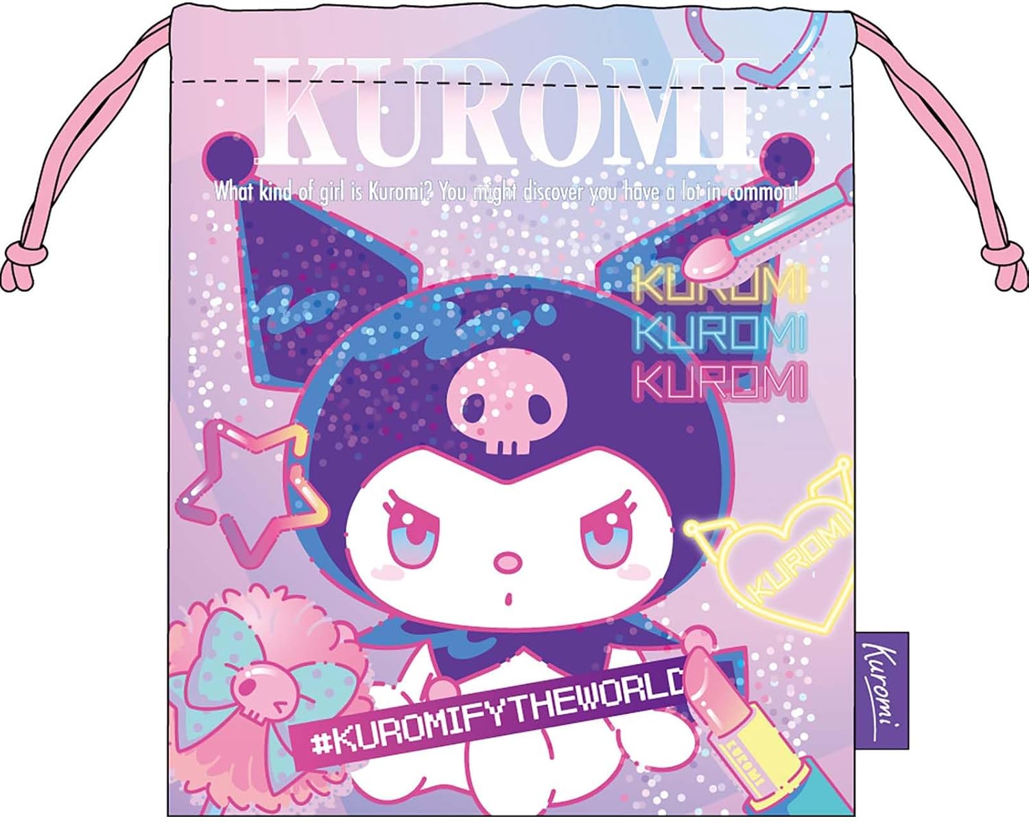 J's Planning Sanrio Drawstring Bag, Kuromi Trend, H8.3 x W7.1 inches (21 x 18 cm) FRK958