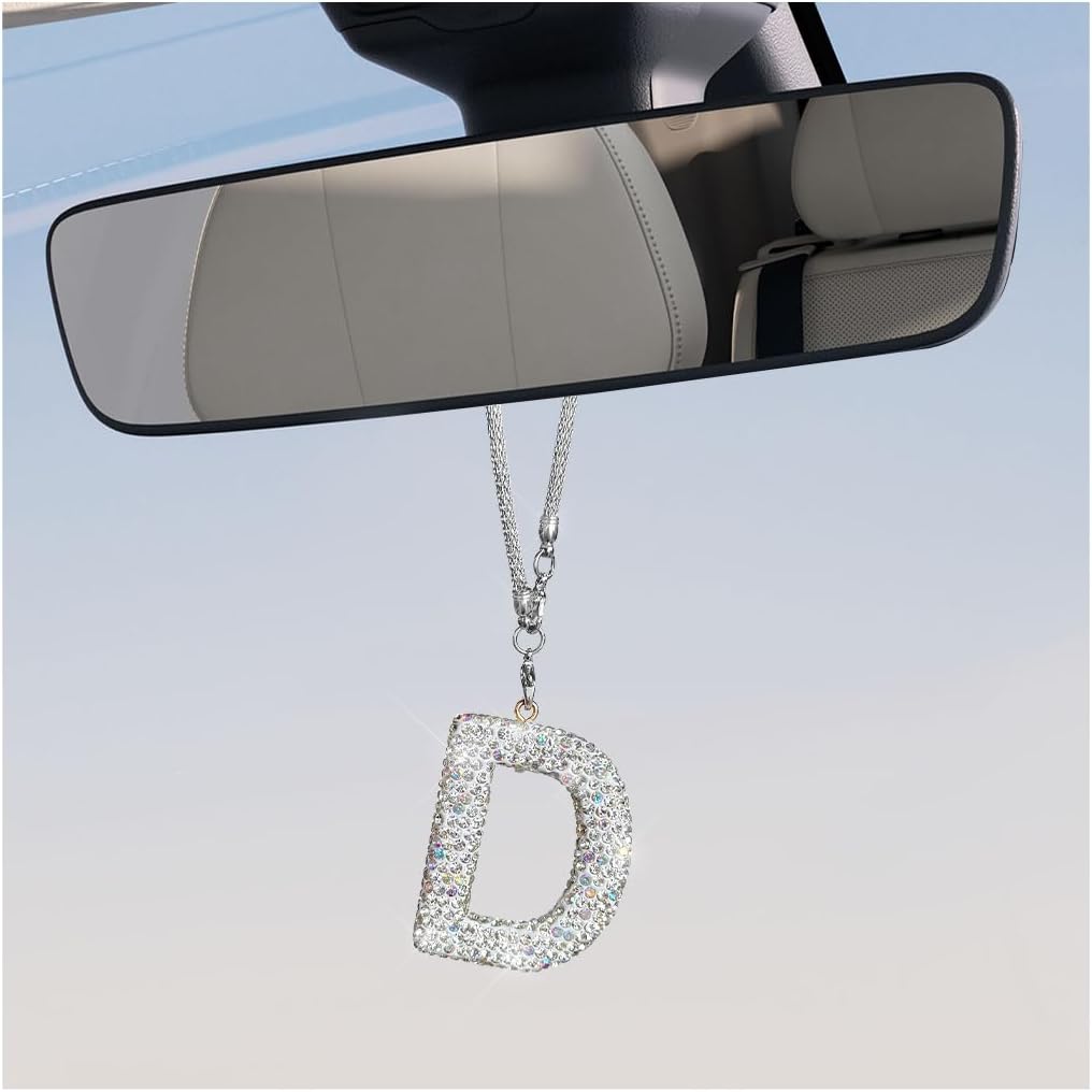 Adorno Inicial Brillante para Espejo Retrovisor de Automóvil, Bonito Colgante de Letra de Cristal, Colgador de Retrovisor de la Suerte, Accesorios para Colgar Espejo Automotriz, Decoración