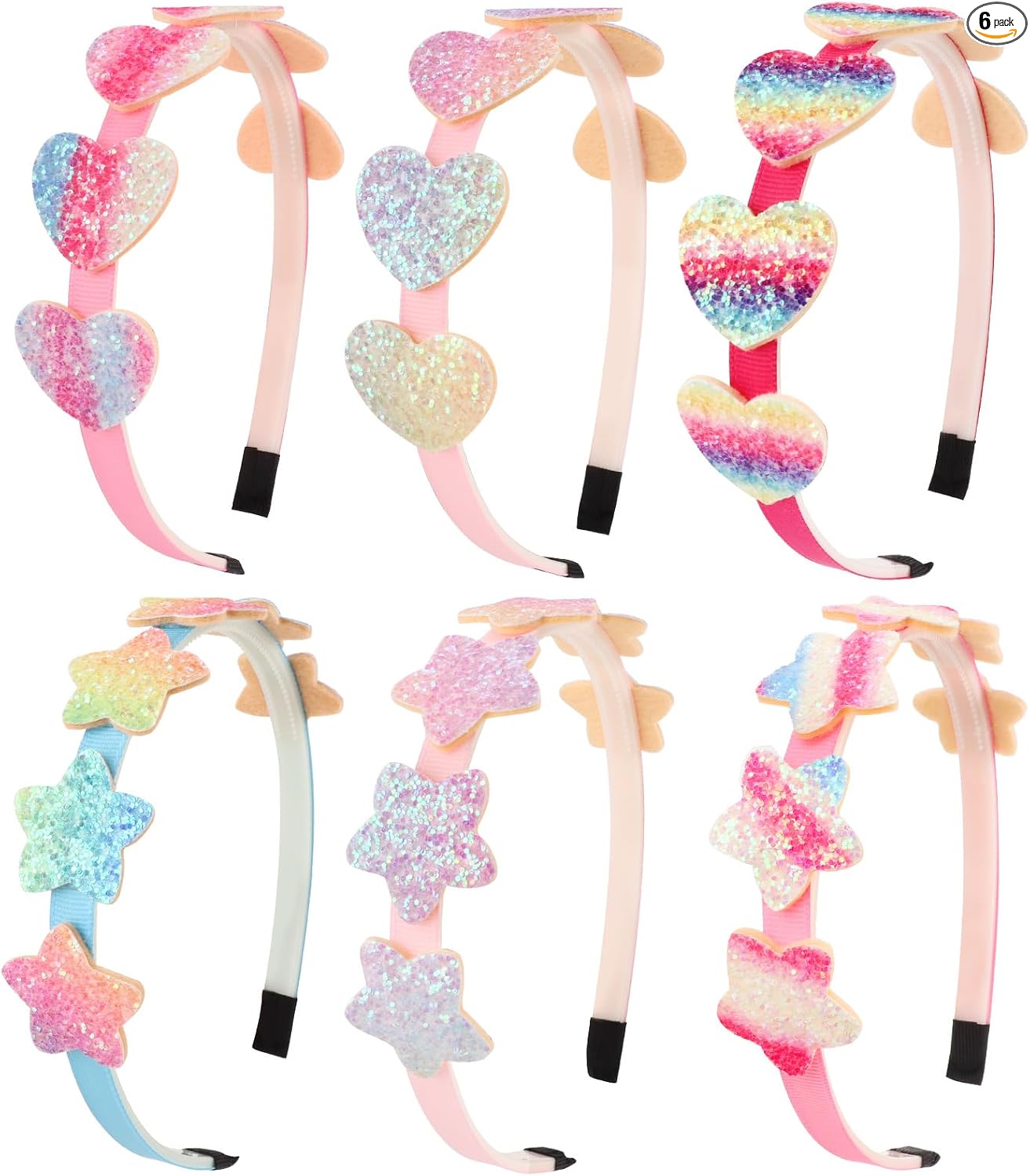 DRESHOW Girls Bow Headbands Glitter Headband for Childs Heart Star Headband for Toddlers Teens