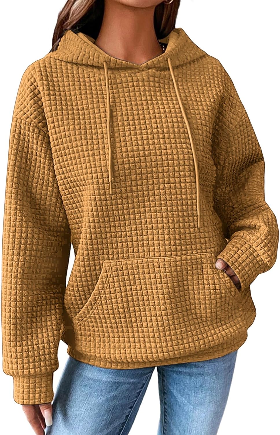 SHEWIN Sudaderas con capucha para mujer, casual, con cordón, estilo waffle, holgada, con bolsillo, 2026