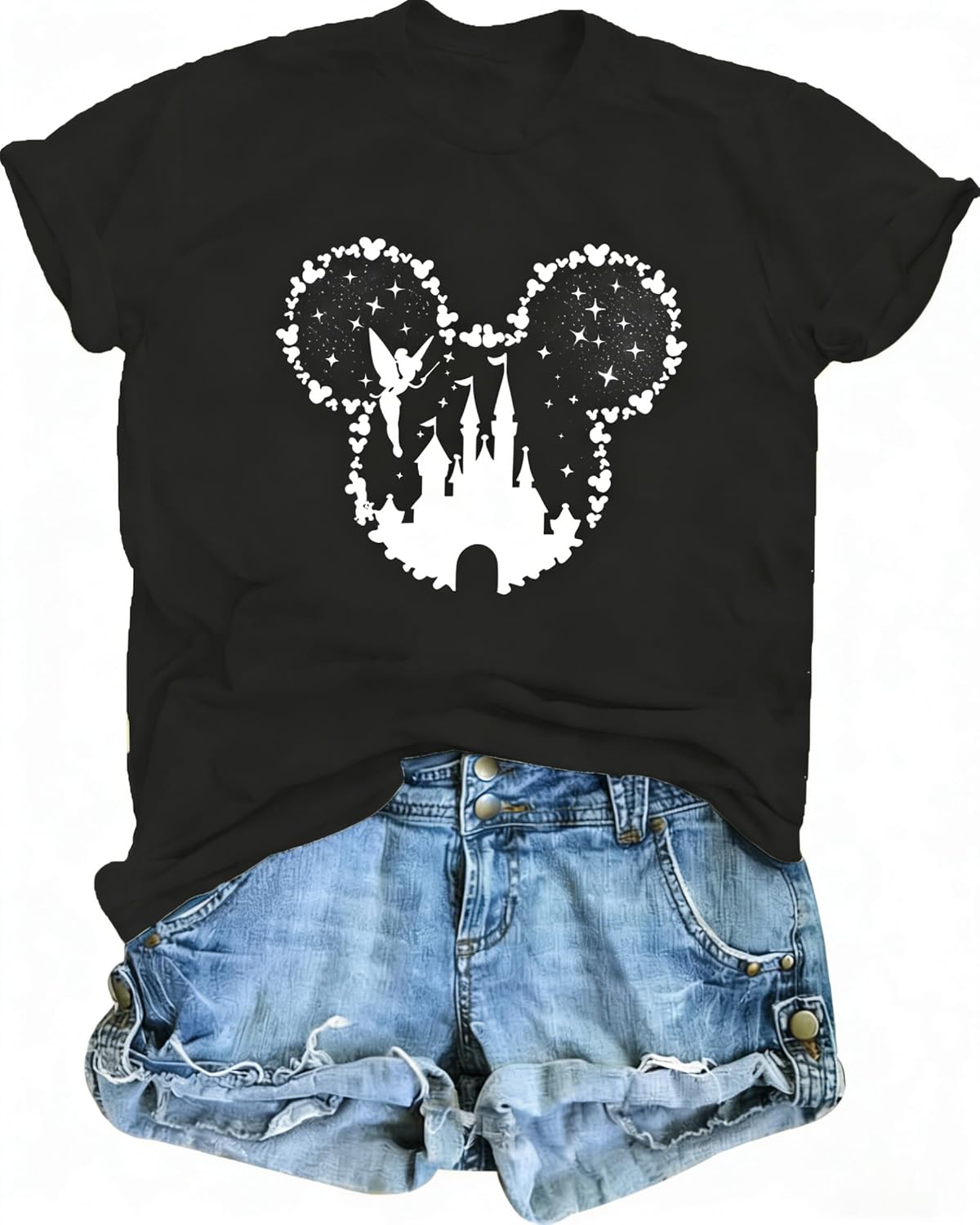 Camiseta de manga corta con diseño de castillo mágico para mujer, diseño de hadas, informal, para vacaciones, vacaciones