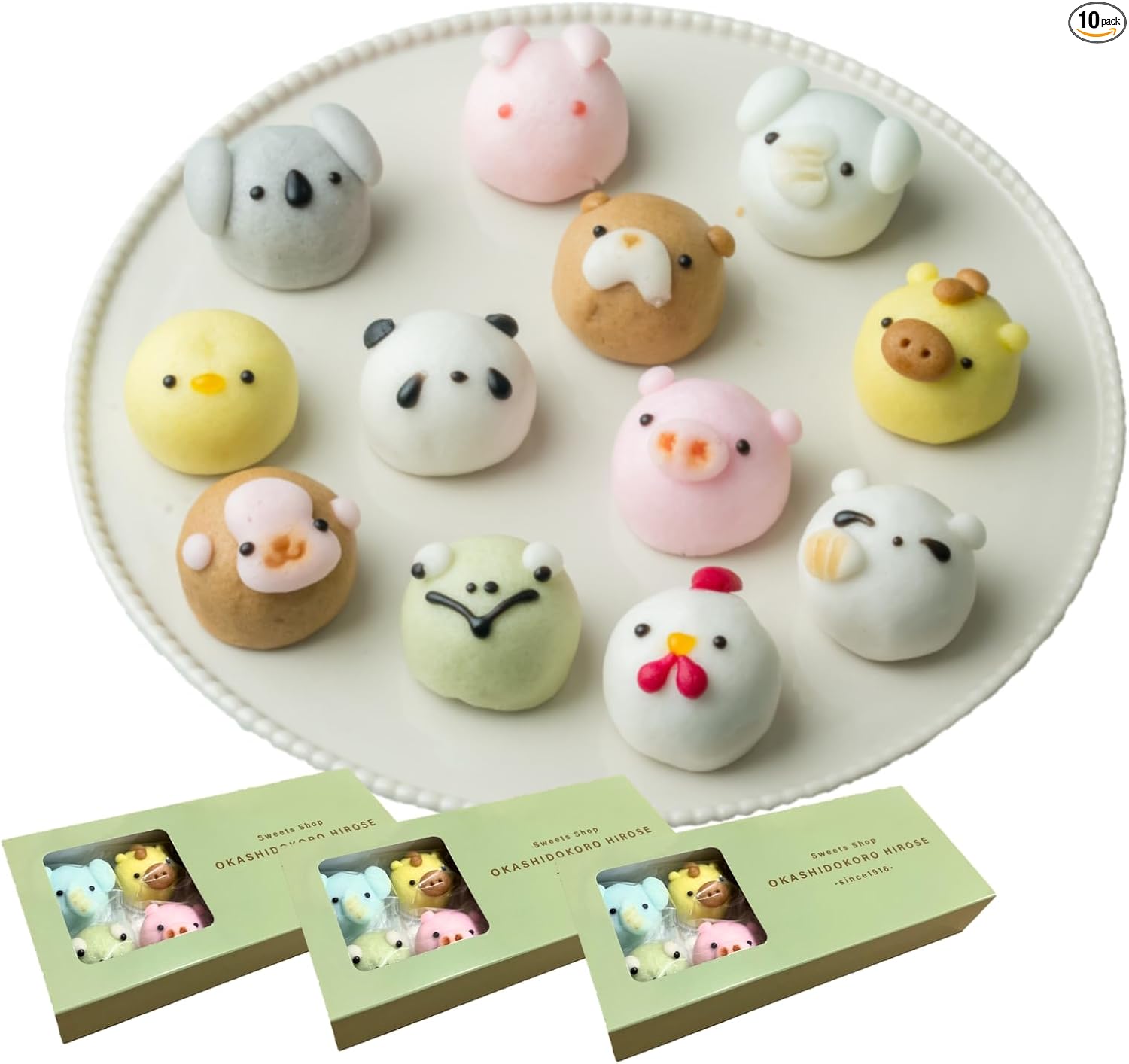 Hirose, Animal Bunju, 10 Pieces, Japanese Confectionery Manju Noodles, Japanese Confectionery Present, Medium (10 Pieces)