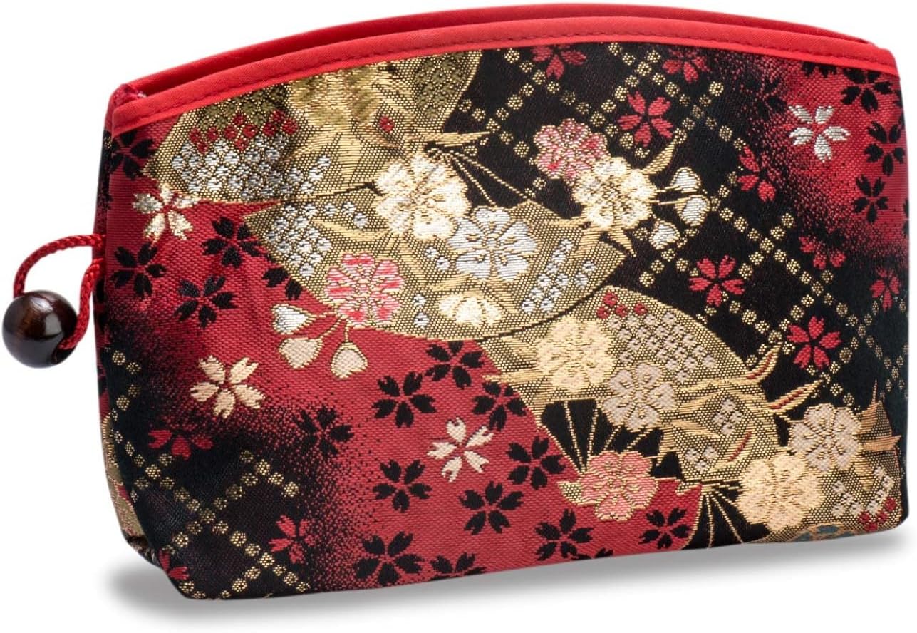 Kyoto Geibido Nishijin Woven Premium Brocade Cosmetic Pouch, Japanese Pattern, Made in Japan, black 02