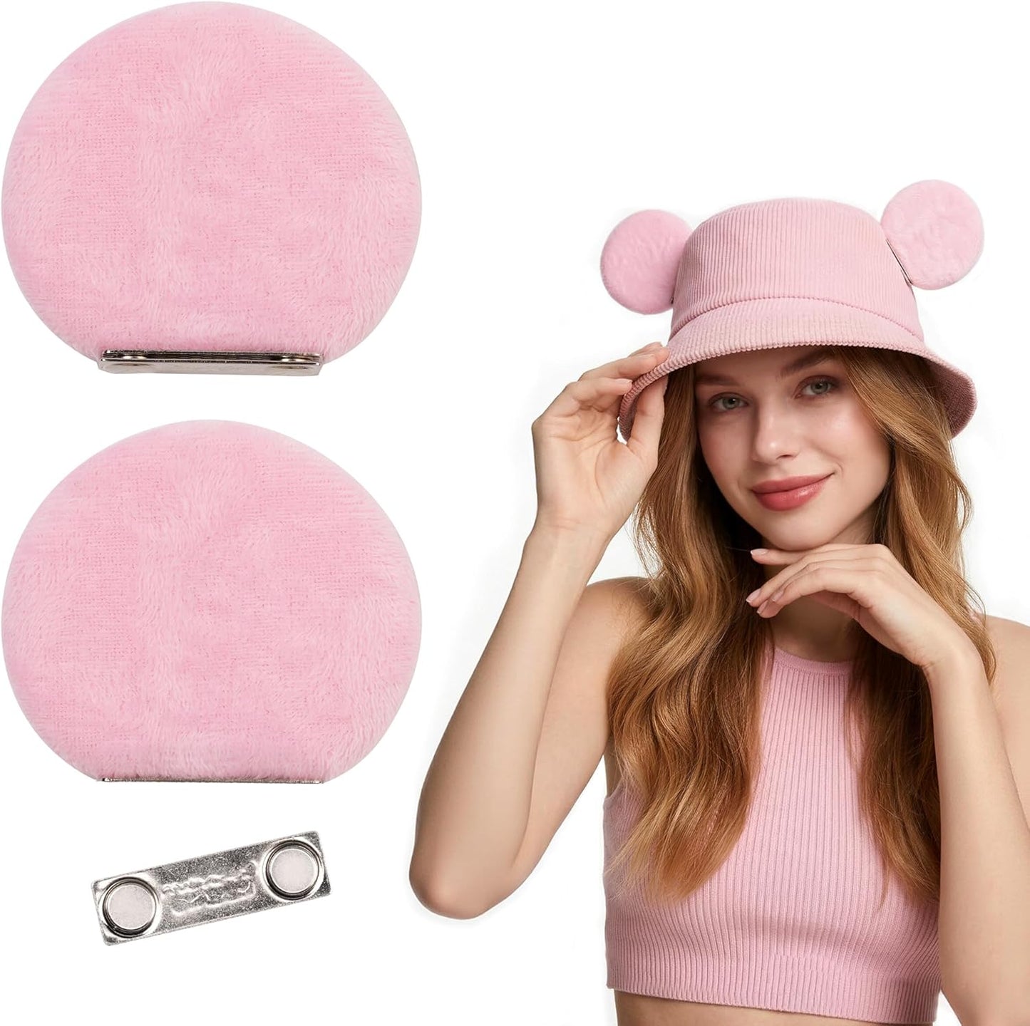 zhezesmila - Orejeras magnéticas de ratón para gorra, barretina, boina y gorro de cubo - Orejeras de ratón de 8.9 cm con clip para niños y niñas, conjuntos de disfraz