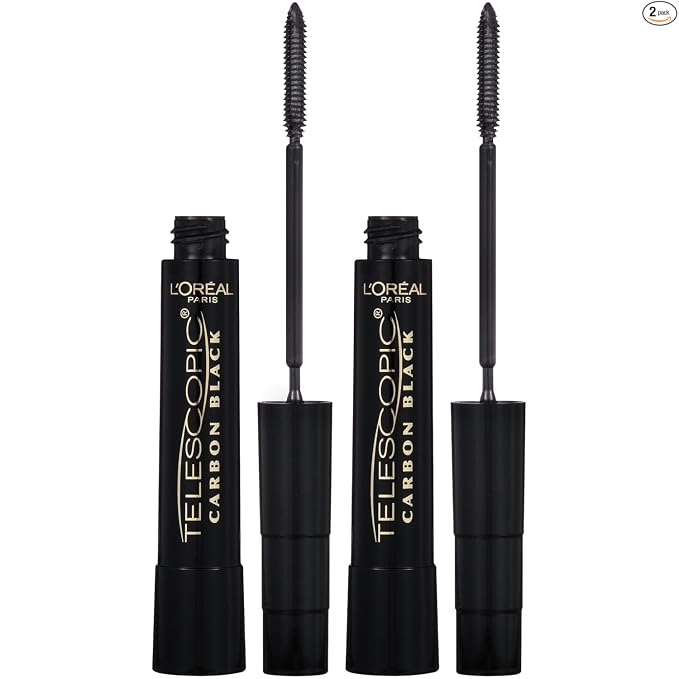 L'Oreal Paris - Máscara de alargamiento de pestañas, maquillaje telescópico original, con cepillo de doble precisión para separar pestañas, lavable, marrón negro, 8 mL, paquete de 1