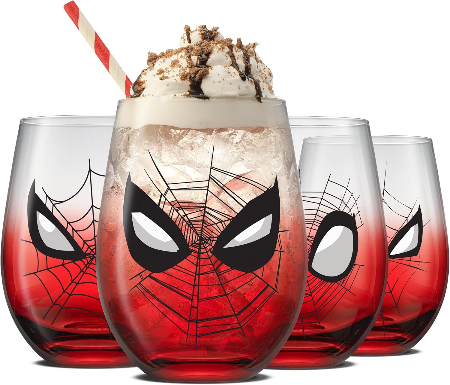 JoyJolt Disney Mickey Mouse Squad Collection Vasos Tumblers. Juego de 4 Copas de Vino sin Tallo de 15 onzas, Vasos sin Tallo para Beber. Artículos de regalo, Juego de Copas de Vino de Mickey Mouse