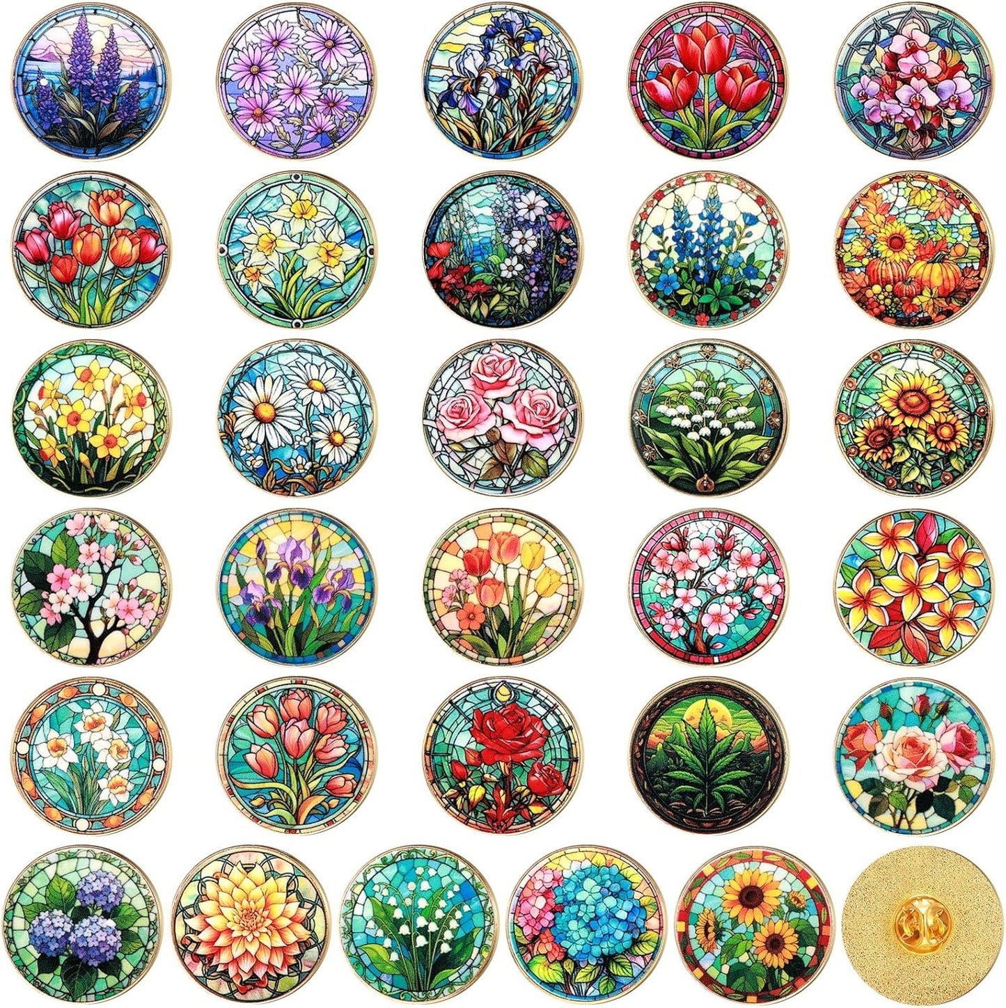 Landical 30 piezas, lindos pines de esmalte a granel, flores de plantas, animales, Halloween, gato negro, gótico, calabazas de otoño, primavera, broches de solapa de dibujos animados, pin de joyería