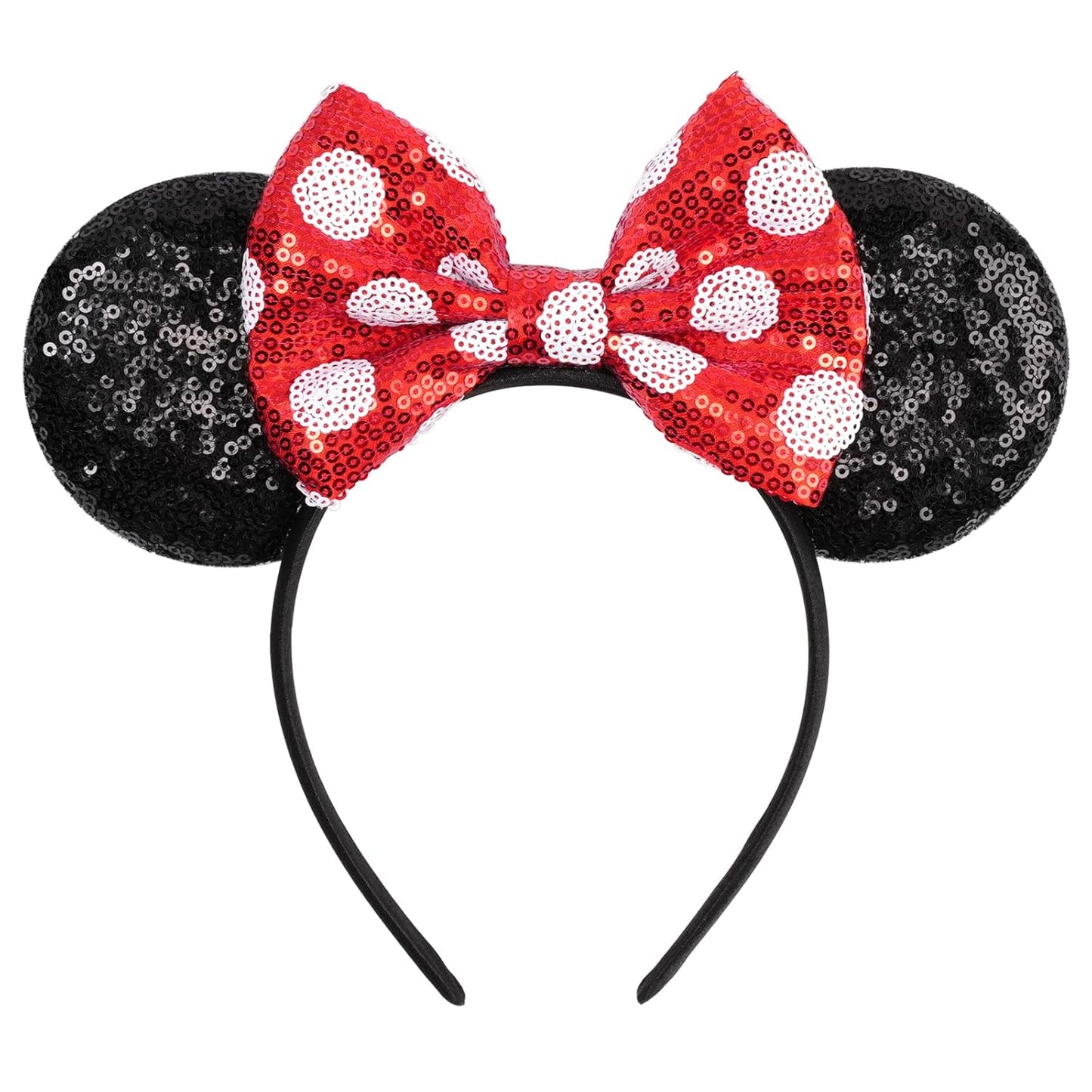 bianbaistar Diadema con orejas de ratón con purpurina champán, lazo de satén de lujo para eventos nupciales y días de parque