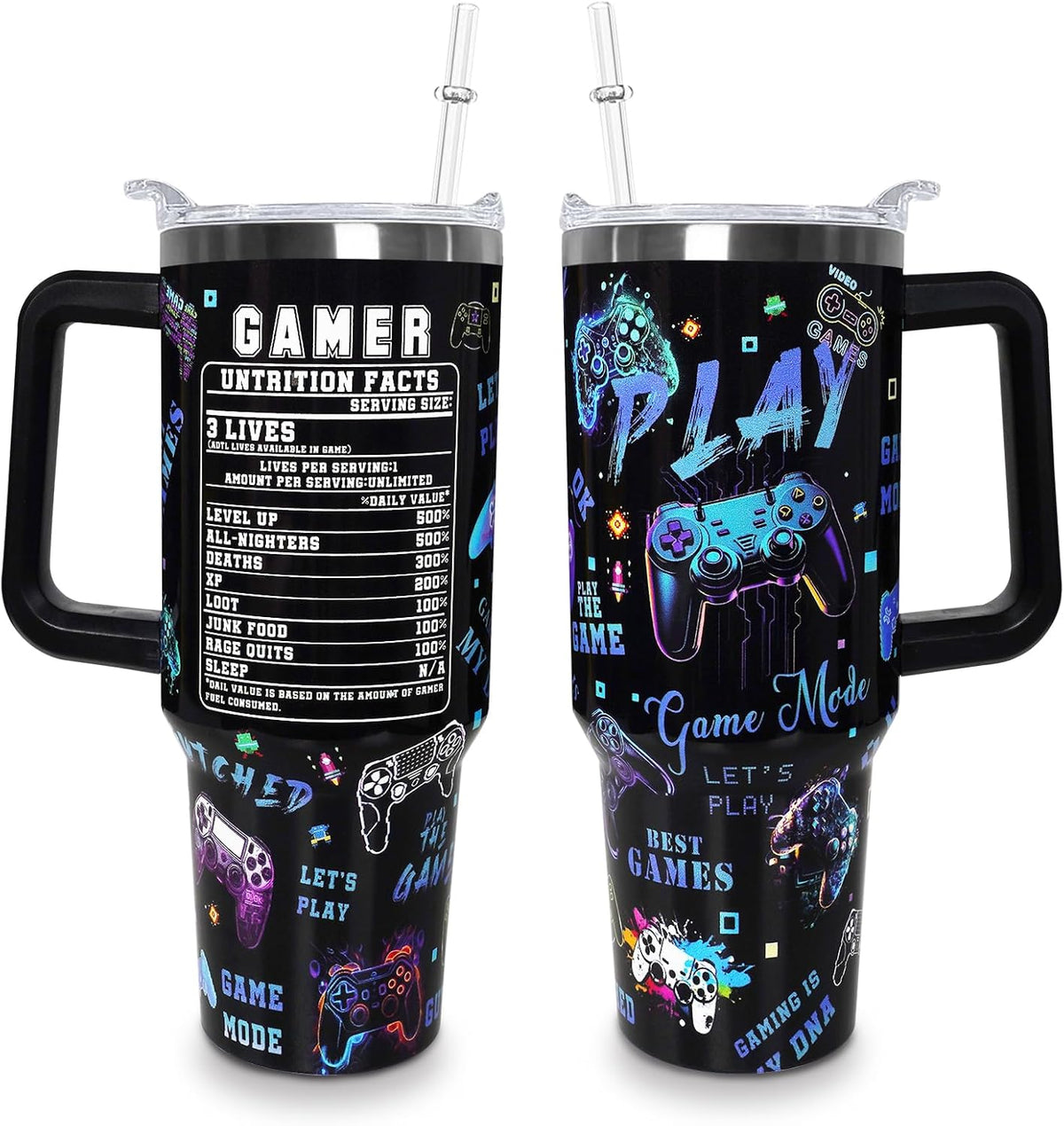 Sunmdecor Vaso de 40 onzas con asa y pajitas de silicona, vaso aislado de café con asa, vaso de 40 onzas con asa