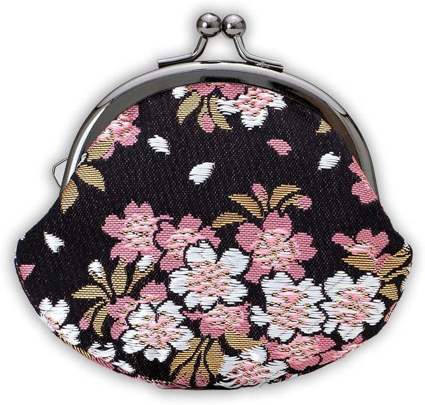 Kyoto Geibido Nishijin Weave 2.6-Inch Coin Purse Pouch, Handcrafted by Artisans, Japanese Pattern, Made in Japan, black 2