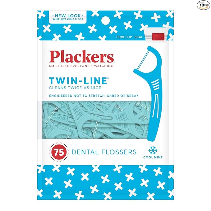 Plackers Twin Line - Púas de hilo dental de doble línea, fácil almacenamiento, sabor a menta fresca, 300 unidades