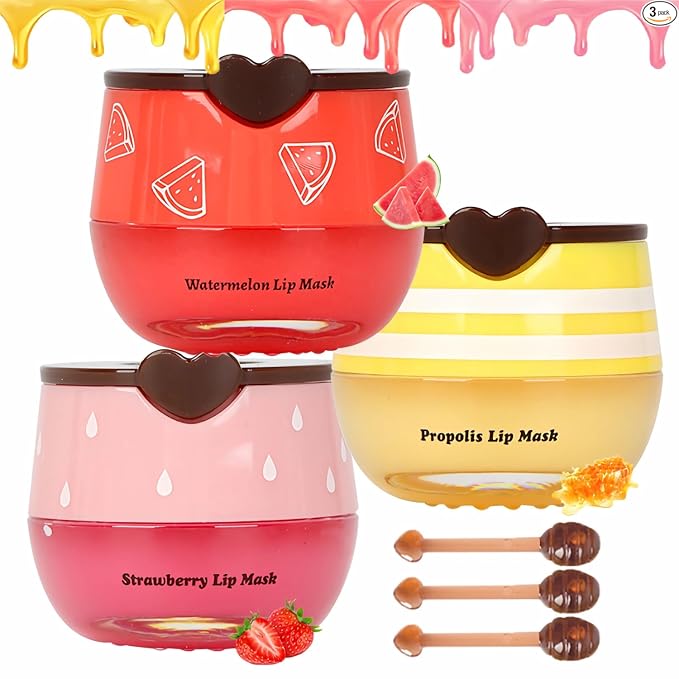2 piezas de mascarilla labial de miel de abeja, mascarilla labial de miel y fresa, bálsamo labial de propóleo hidratante con palo - Exfoliante labial hidratante para prevenir la prevención de labios