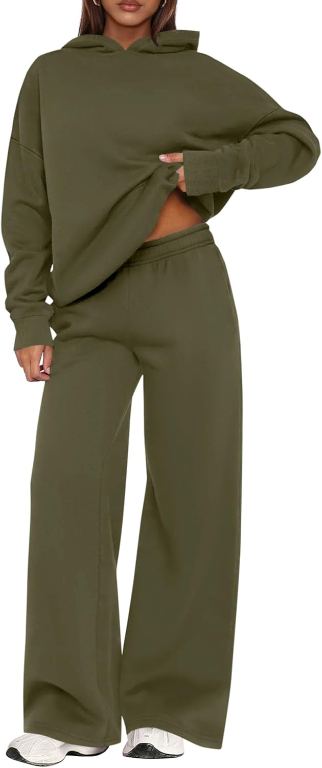 PRETTYGARDEN - Conjunto deportivo de 2 piezas para mujer, sudadera con capucha de manga larga, pantalones deportivos holgados y anchos, para otoño