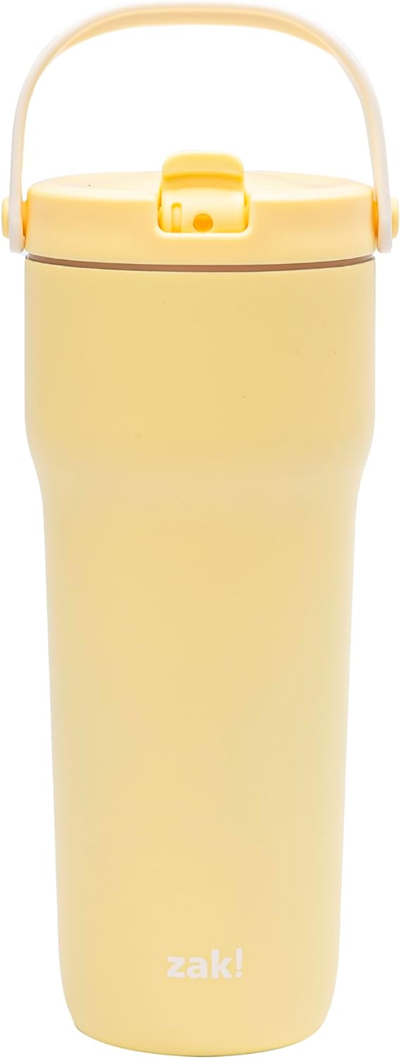 Zak Designs Disney Sutton - Vaso de viaje para llevar o en casa, acero inoxidable de 40 onzas con aislamiento al vacío, popote de silicona, asa de transporte y obras de arte 3D para bebidas frías (Minnie Mouse)