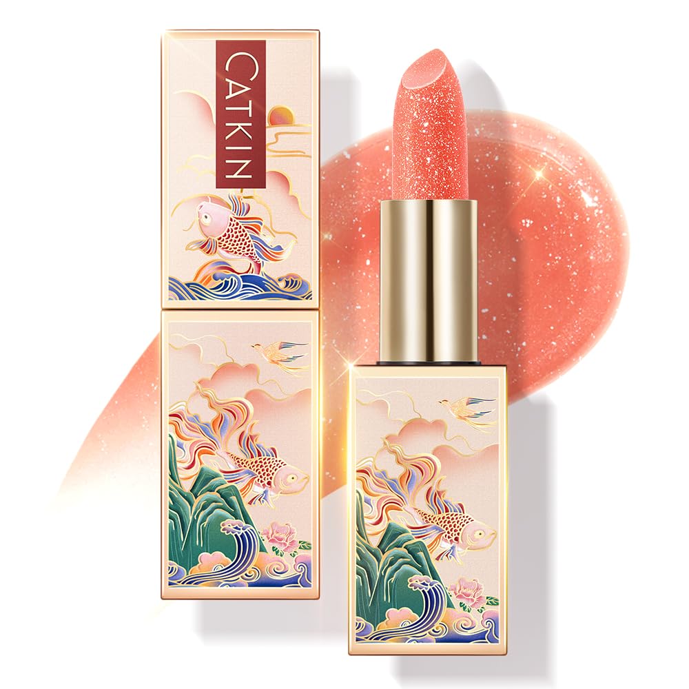 CATKIN Bálsamo labial tintado con purpurina para labios ultra hidratante, humectante labial, cuidado de labios con vitamina E nutritivo para labios agrietados y secos, 0.12 onzas, C15 Destiny, rojo