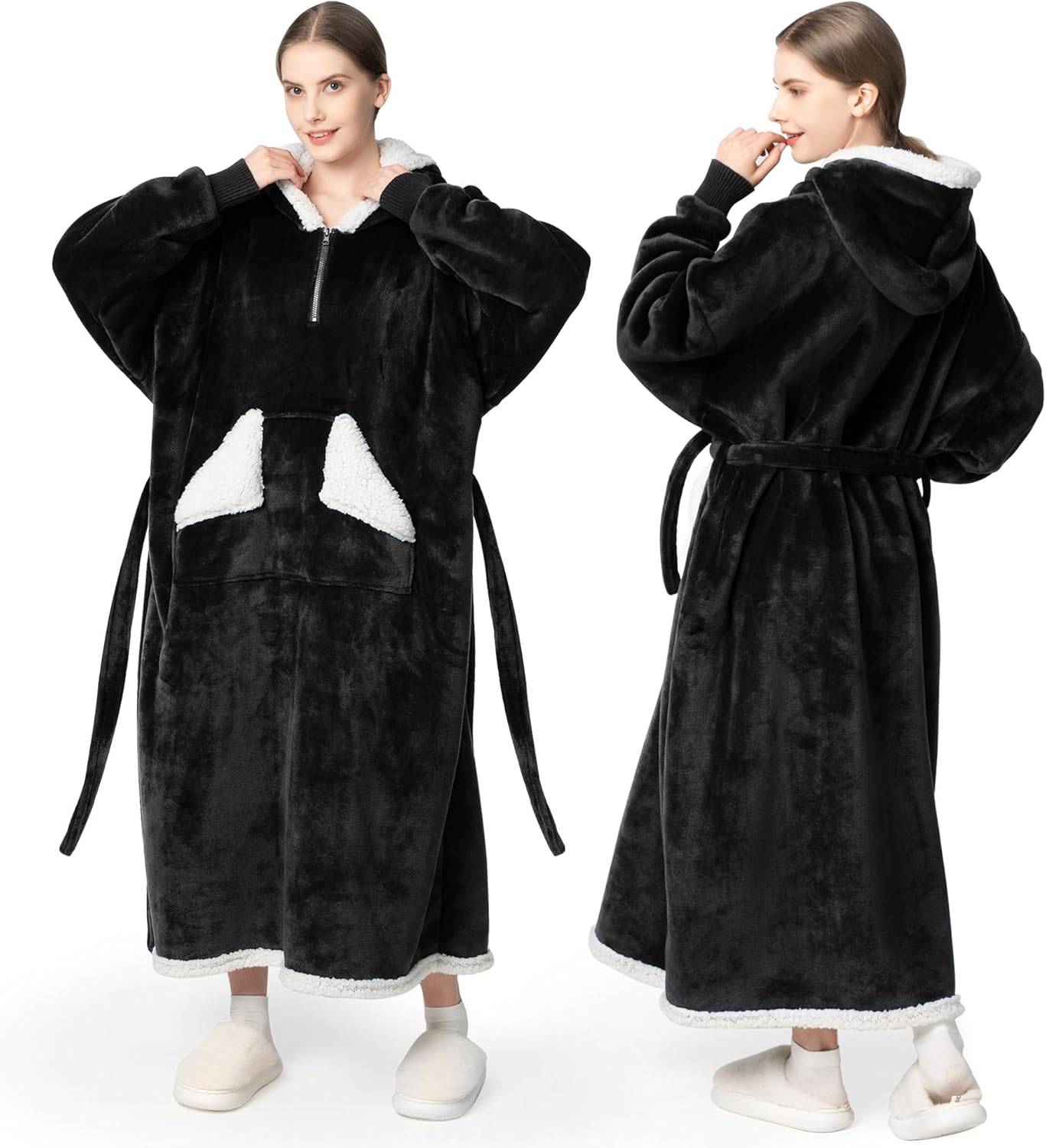 Touchat - Manta con capucha portátil, sudadera con capucha de forro polar sherpa de gran tamaño con bolsillo gigante y mangas para adulto, regalo de manta gris cálida y acogedora para mujeres