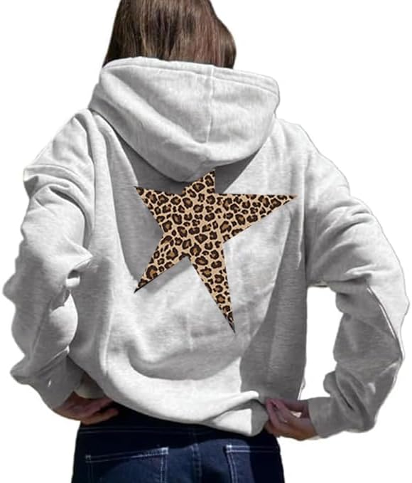 heyheyshine Sudaderas con Capucha con Gráfico de Estrella Oversized Y2k con Estampado de Leopardo Sudadera con Capucha Cheetah Hoodie Streetwear Tops Pullover Unisex