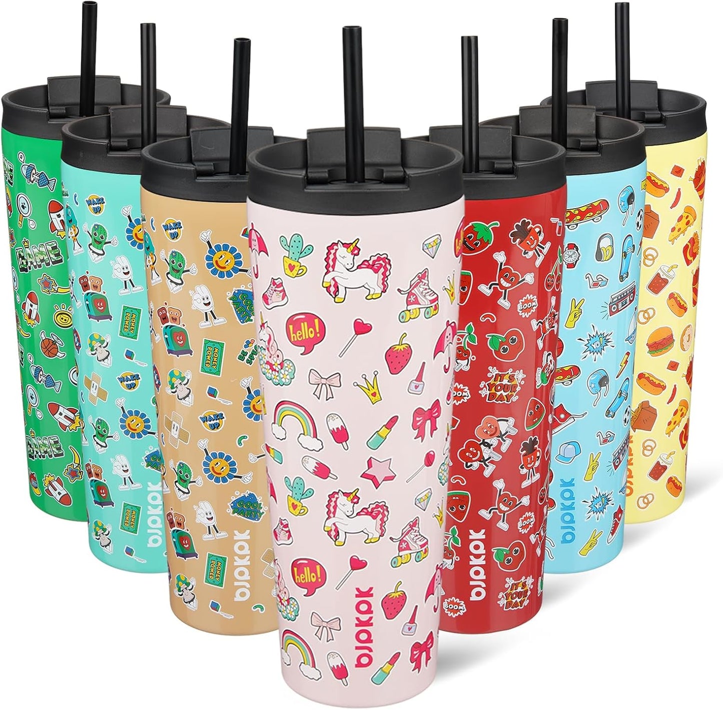 BJPKPK - Vaso de acero inoxidable con aislamiento, tapa y pajilla, taza de café para viaje, de 18 onzas, diseño de laguna
