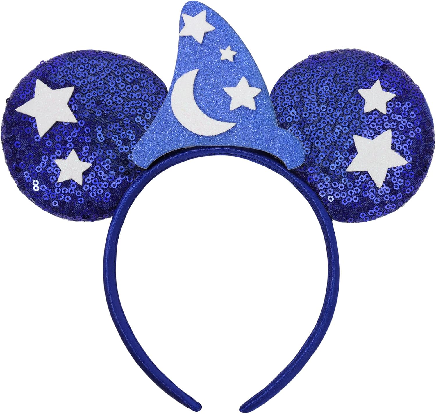 ETLUK Diadema con orejas de ratón, diadema azul con lazo de lentejuelas para mujeres, niñas y adultos, orejas de parque para cosplay, accesorios de decoración de fiesta
