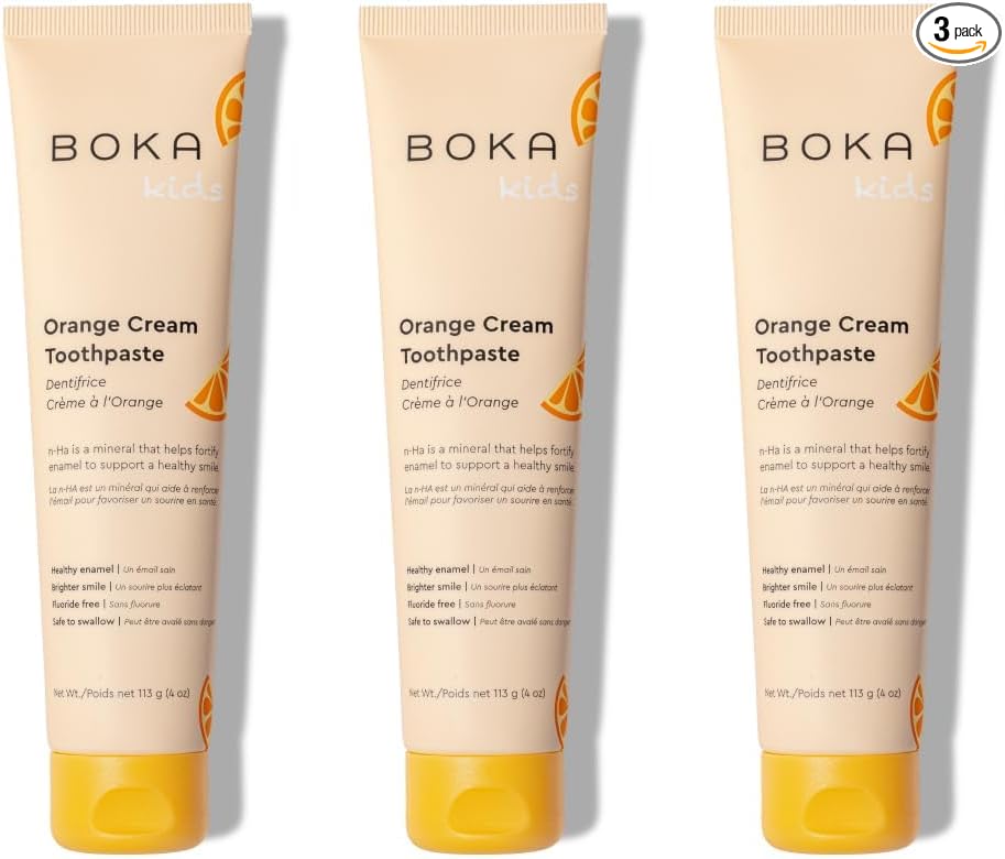 Boka Pasta de dientes sin flúor Nano Hydroxiapatite Pasta de dientes - Sabor fresa y mango, 4 oz 1 paquete