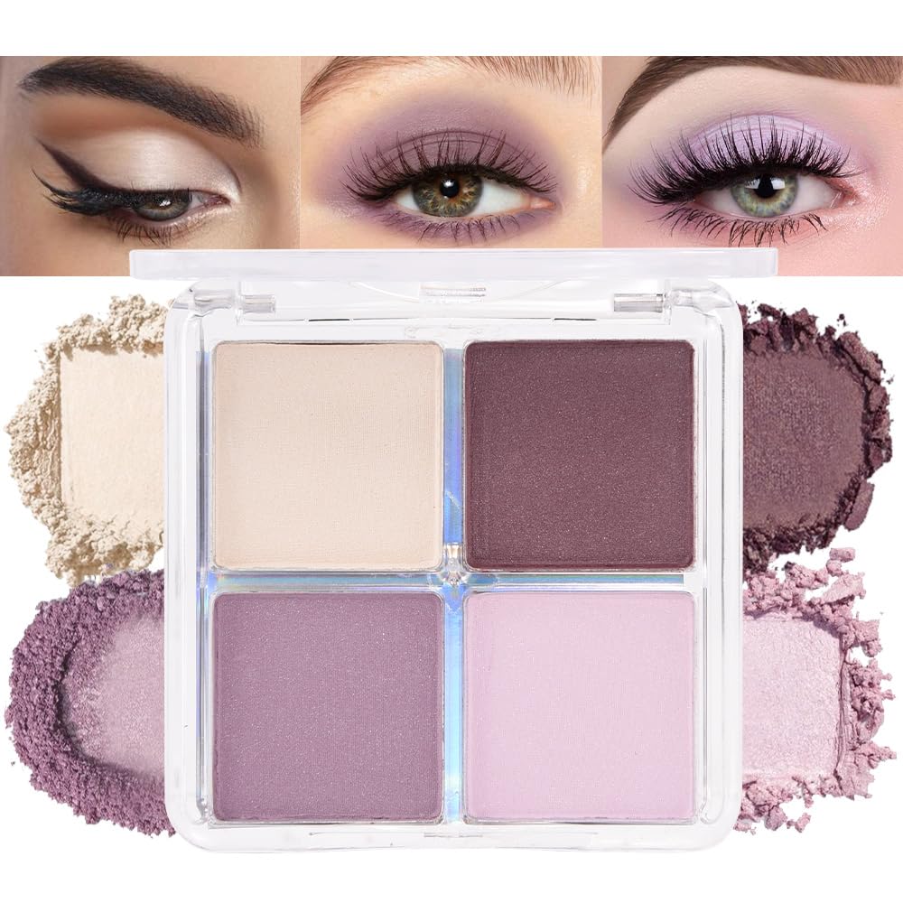 4 Colors Vanilla Nude Eyeshadow Palette, Light Beige Pink Ivory White Quads, Matte & Shimmer Soft Blendable Eye Shadow, Natural Everyday Makeup for Mature Skin, Vegan, Sombras de Ojos