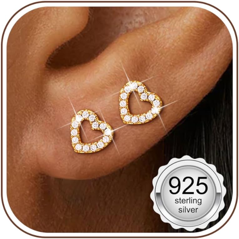 Adramata 925 Sterling Silver Earrings Women Girl Small Earrings Cubic Zirconia Hypoallergenic Piercing Ear Helix Tragus Earring Women Silver/Gold