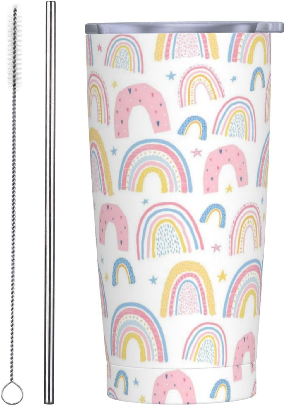 Vaso de 20 onzas con tapa y popote para mujer, diseño floral retro, con aislamiento, diseño floral retro, diseño de flores moradas, de acero inoxidable, taza de viaje al vacío de doble pared