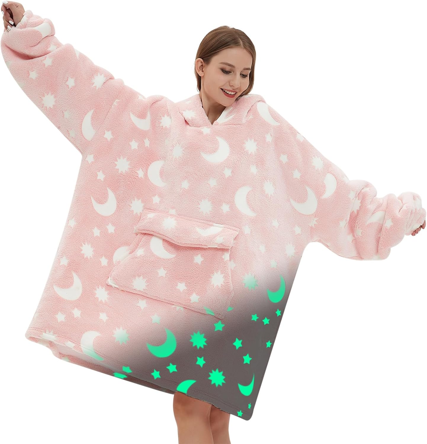 Mewkou - Manta con capucha de vestir para adultos, sudadera con capucha de forro polar sherpa de gran tamaño para mujeres y hombres, dinosaurio fósil que brilla en la oscuridad