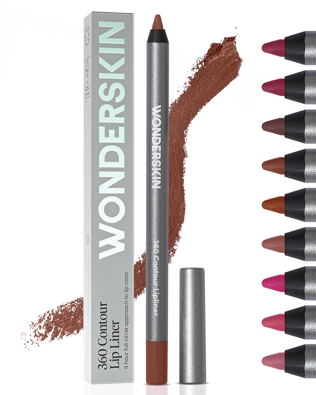 Wonderskin Lápiz delineador de labios - Delineador de labios contorneador 360, duradero, lápiz de labios afilable, impermeable y a prueba de transferencia, delineador de labios desnudo (Morado)