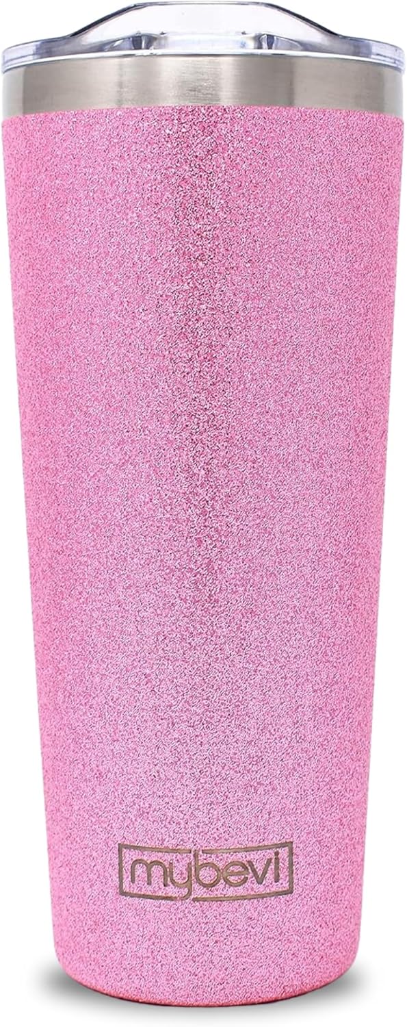 MyBevi Bermuda Vivid Sparkle - Vaso de acero inoxidable aislado con tapa, doble pared sellada al vacío, taza de viaje apta para soportes de automóvil, 20 onzas, verde menta