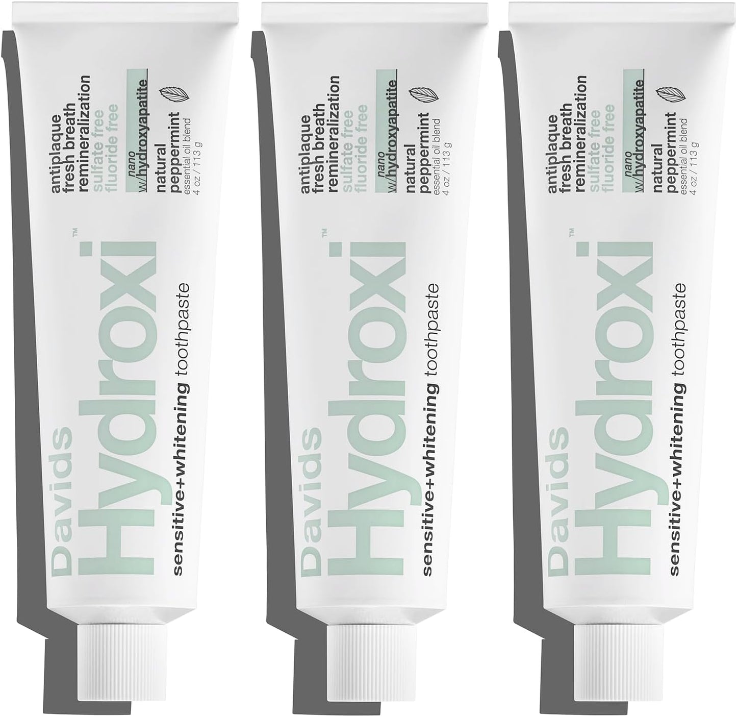 Davids Pasta de dientes sin flúor de hidroxi nano hidroxiapatita para remineralizar el esmalte y alivio de sensibilidad, blanqueamiento, antiplaca, sin SLS, menta natural, 4 onzas, fabricado en