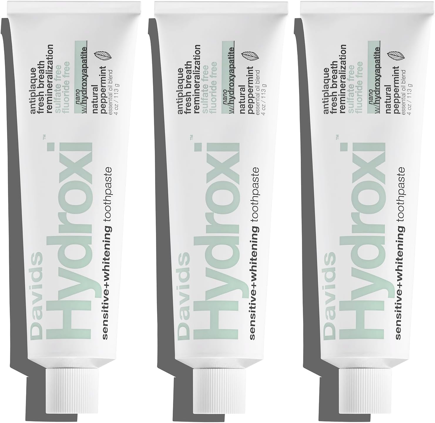Davids Pasta de dientes sin flúor de hidroxi nano hidroxiapatita para remineralizar el esmalte y alivio de sensibilidad, blanqueamiento, antiplaca, sin SLS, menta natural, 4 onzas, fabricado en