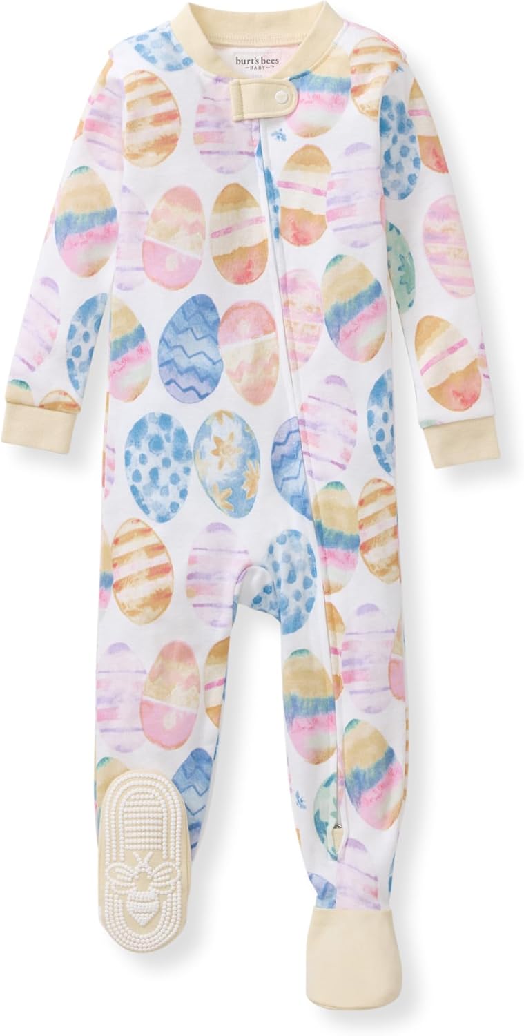 Burt's Bees Baby Pijama para niñas, 100% algodón orgánico, pijama de una pieza, overol con cremallera diagonal, ajuste cómodo