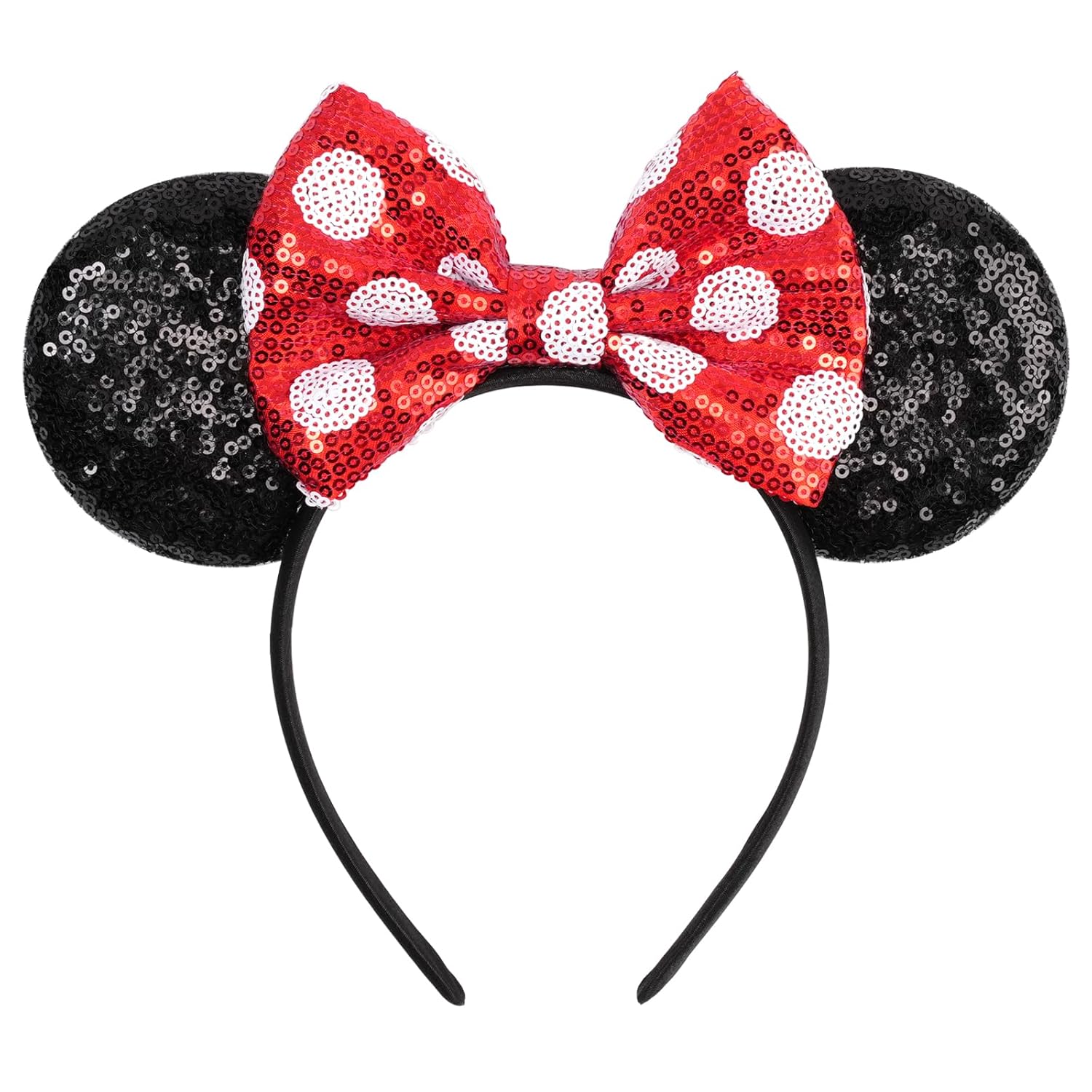 bianbaistar Orejas de ratón brillantes, diadema clásica de lentejuelas negras para adultos y otros usuarios encantadores, accesorio para fiestas de vacaciones o parque de atracciones