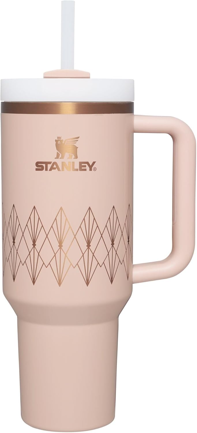 Stanley Quencher H2.0 - Vaso de acero inox. con asa, pajilla y tapa FlowState giratoria de 3 posiciones; aislamiento térmico/sin BPA; apto p/portavaso p/viaje; 30 oz, coral dorado (Goldenrod Coral)