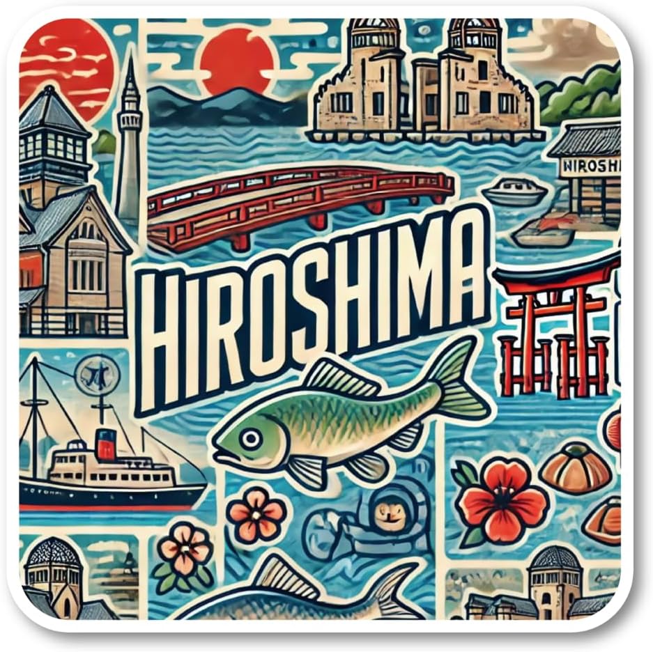 Shikoku Region China, Local Sticker Designed to depict Birdcastle, Shimane, Okayama, Hiroshima, Yamaguchi, Kagawa, Tokushima, Ehime, and Kochi. Ideal for Travel and Tourism Souvenirs, Suitcases, Laptops, Water Bottles