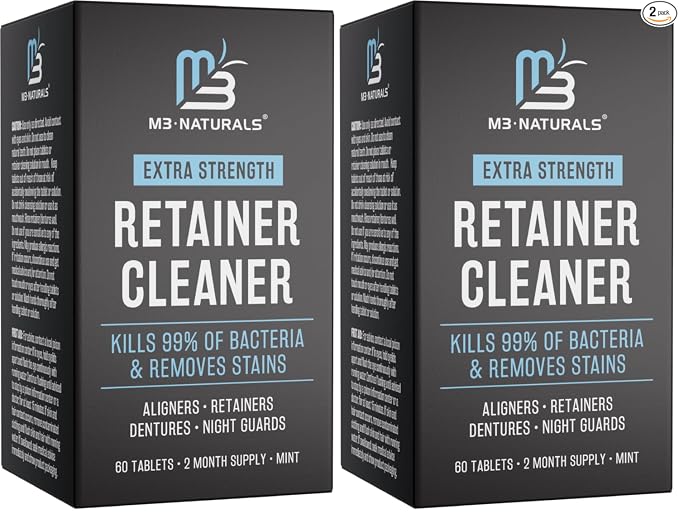 Retainer Cleanser Tablets Invisalign Cleaner, Removes Odors Discoloration Stains and Plaque 4 Month Supply Denture Cleansers Retainers Mouth Guards Denture Bath Mint by M3