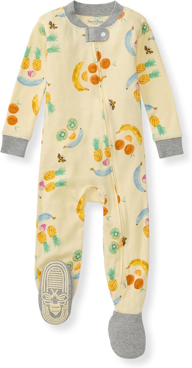 Burt's Bees Baby Pijama de algodón orgánico para niños, ajuste cómodo con pies | Convenient 2-way zip front sleeper pajama is equipped with non-slip bee grips for active littles on the move