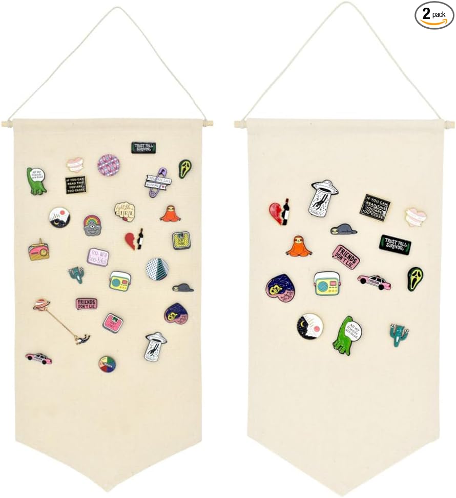 2 piezas organizador de broches para colgar en la pared, soporte de exhibición de joyas de lienzo, soporte para pines de esmalte, soporte para colgar banderines, organizador de aretes y