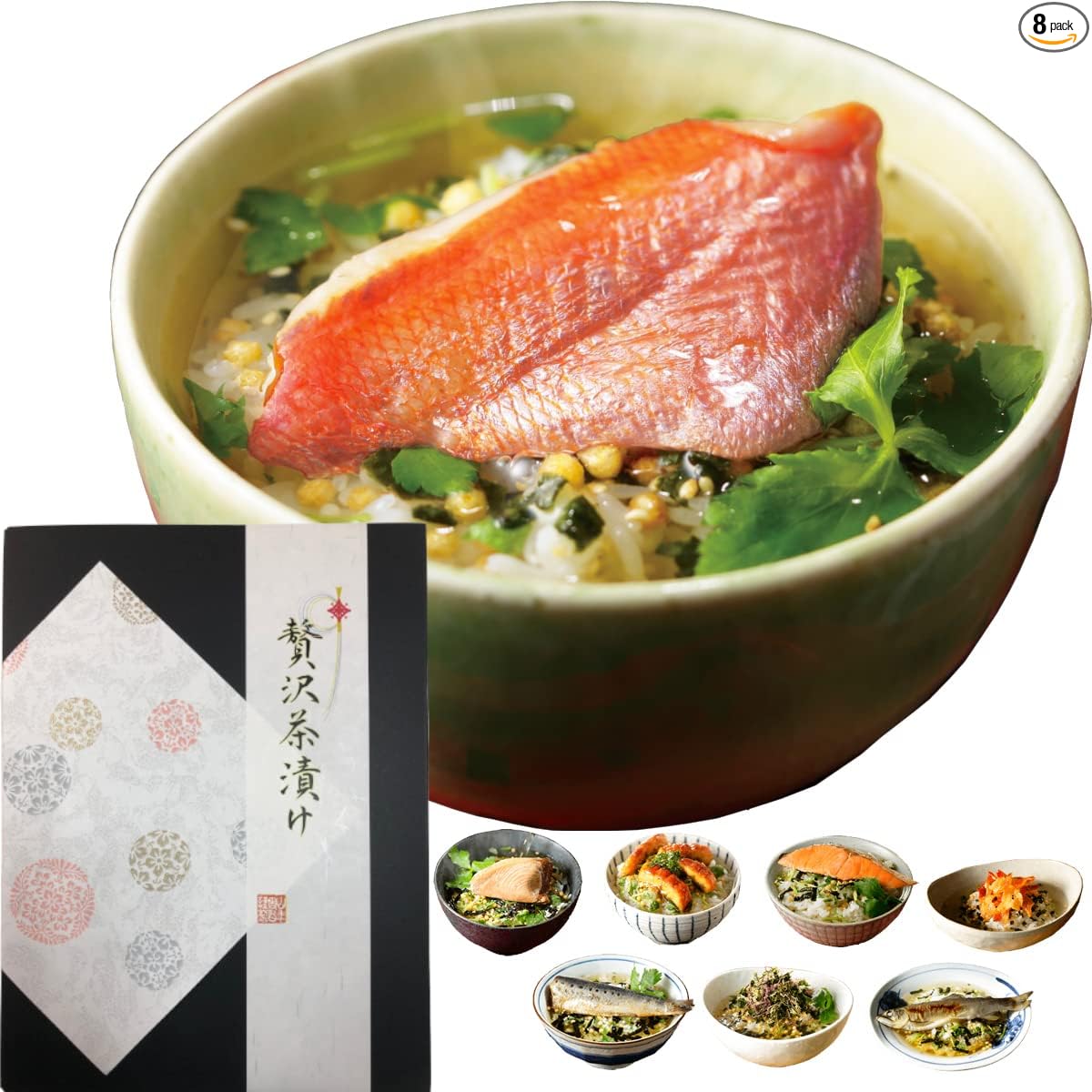 Sugamo no Ocha-ya San Nenen-en Luxury Gift Box Set of 6 Types of Tea-Soaked Foods (Goldeye, Tuna, Eel, Salmon, Sardine, Seaweed)