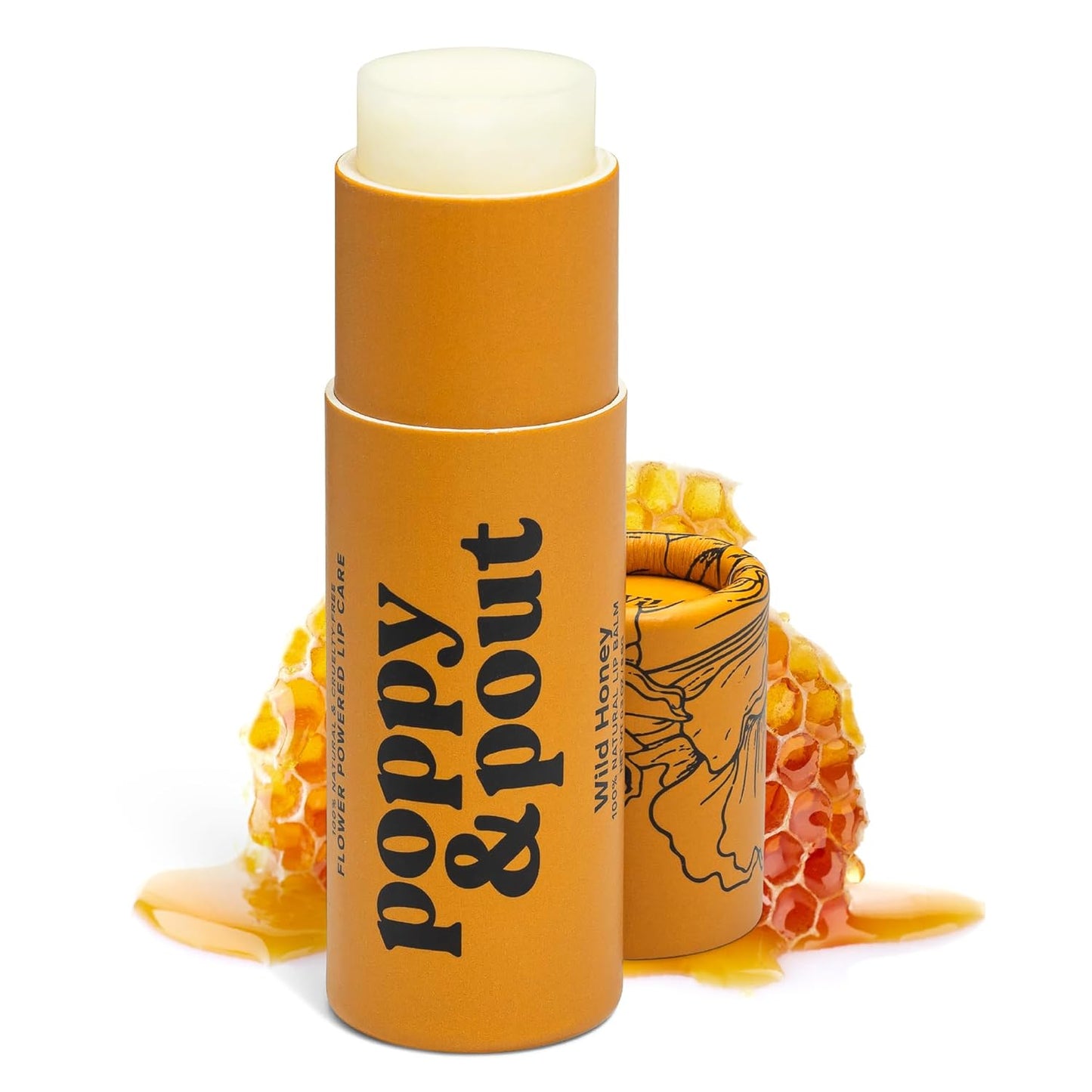 Poppy & Pout Bálsamo labial totalmente natural, tubo de cartón de 0.3 onzas, relleno a mano, cera de abejas, vitamina E, aceite de coco orgánico, libre de crueldad (flor de limón)