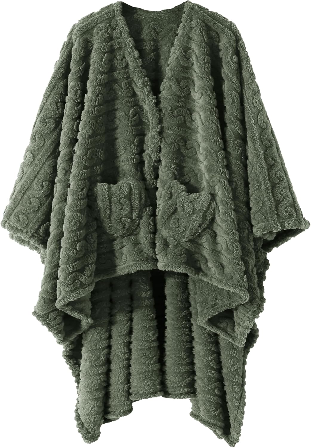 Manta de Poncho para adulto, acogedora manta de forro polar Sherpa con bolsillos para la oficina y el salón (verde, 58 x 64 pulgadas)