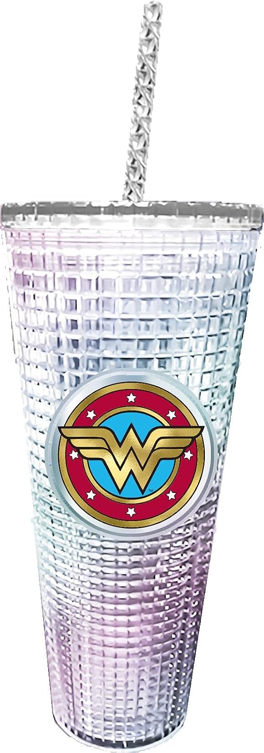 Spoontiques Peanuts Vaso de diamantes, 20 oz - Vaso texturizado con pajita, aislamiento de doble pared, sin BPA - Snoopy
