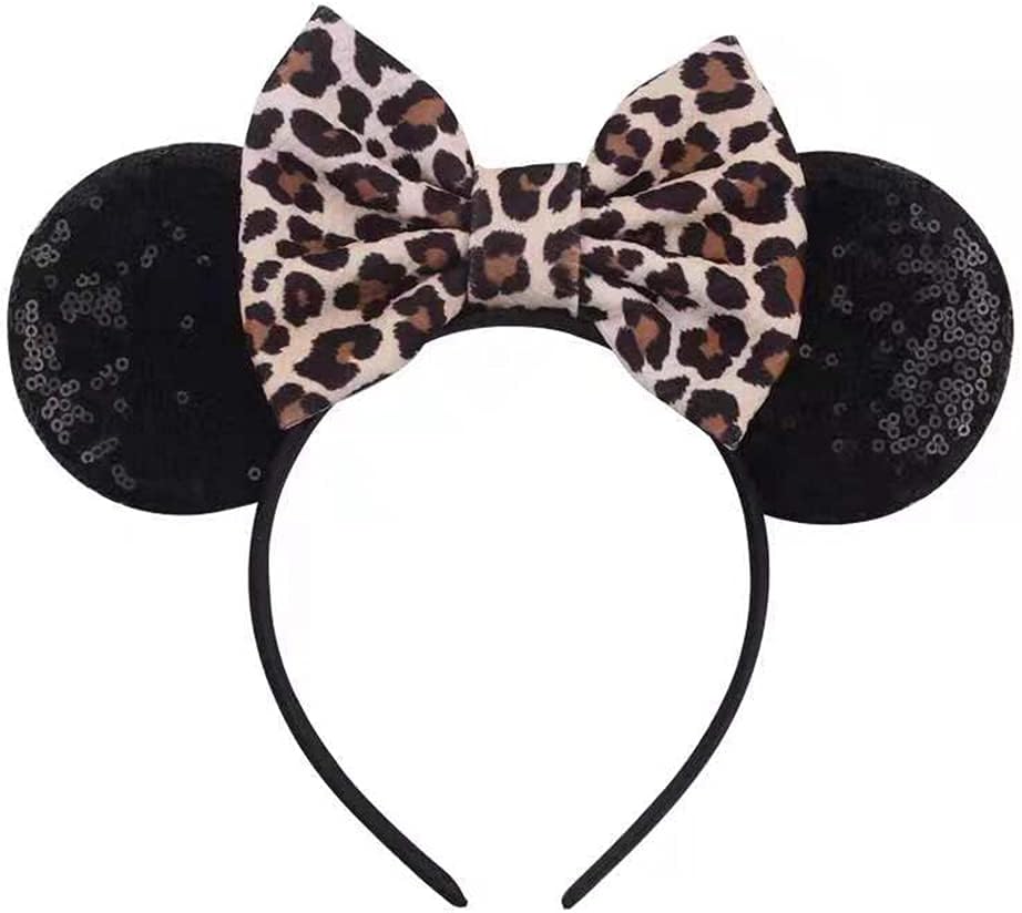 Eisyaa Diadema de orejas de ratón, orejas de ratón rosas con lentejuelas para mujeres y niñas, diadema de lazo brillante para decoración de fiesta de disfraces de cosplay