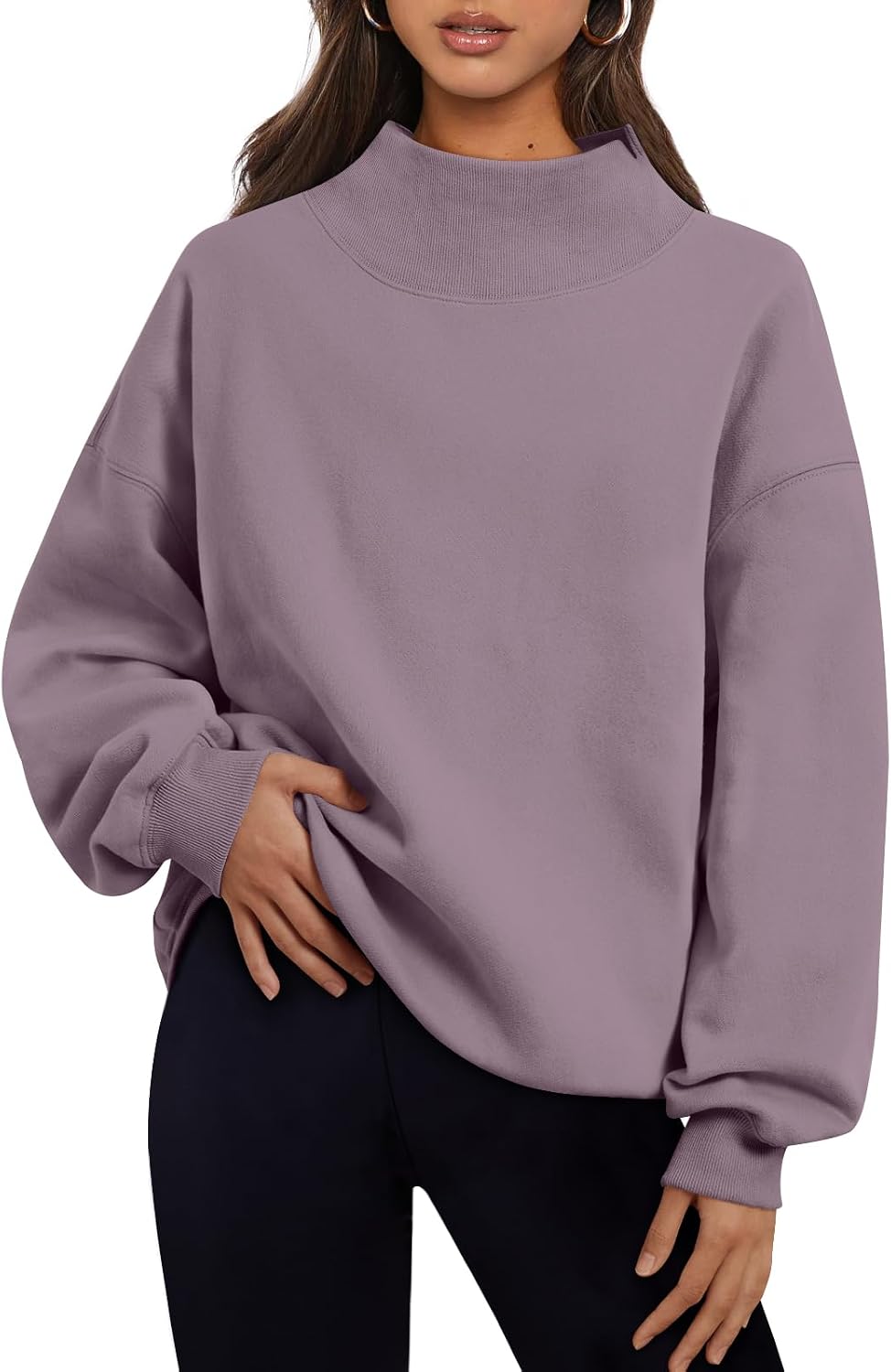 Trendy Queen - Sudaderas de gran tamaño para mujer, cuello alto, manga larga, sudaderas con capucha para otoño, ropa 2024 | Fall Fashion Clothes 2026,Long Sleeve Tops,Comfort Soft Fleece,Travel Casual Work Lounge Daily Outfit